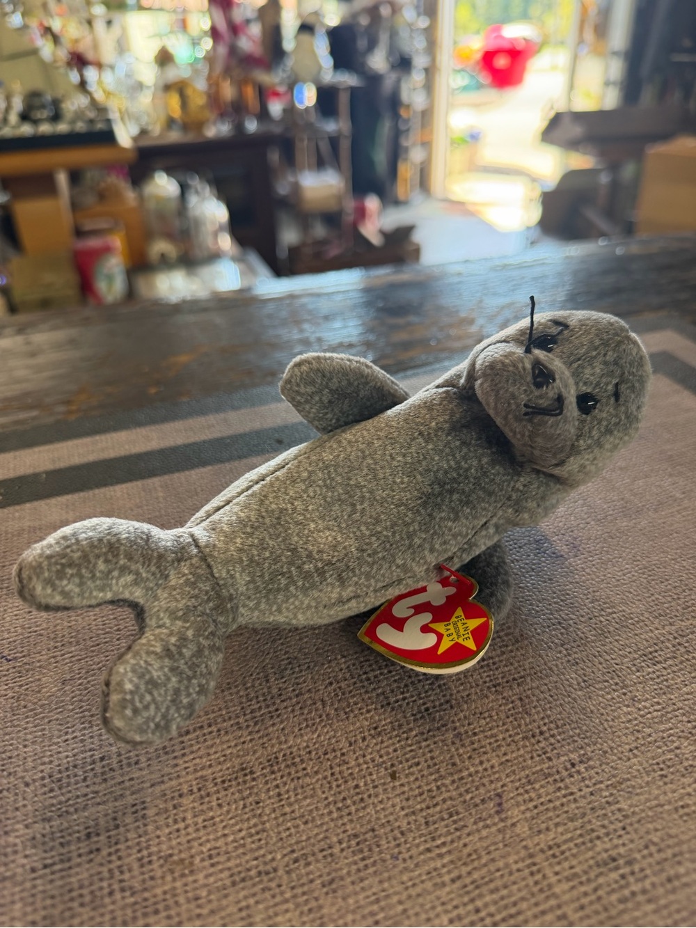 Ty Gray Seal Beanie Plush with Heart Tag